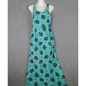 Zip Code Sz M Womens Fish Novelty Print Maxi Sleeveless Cotton Dress Aqua Green